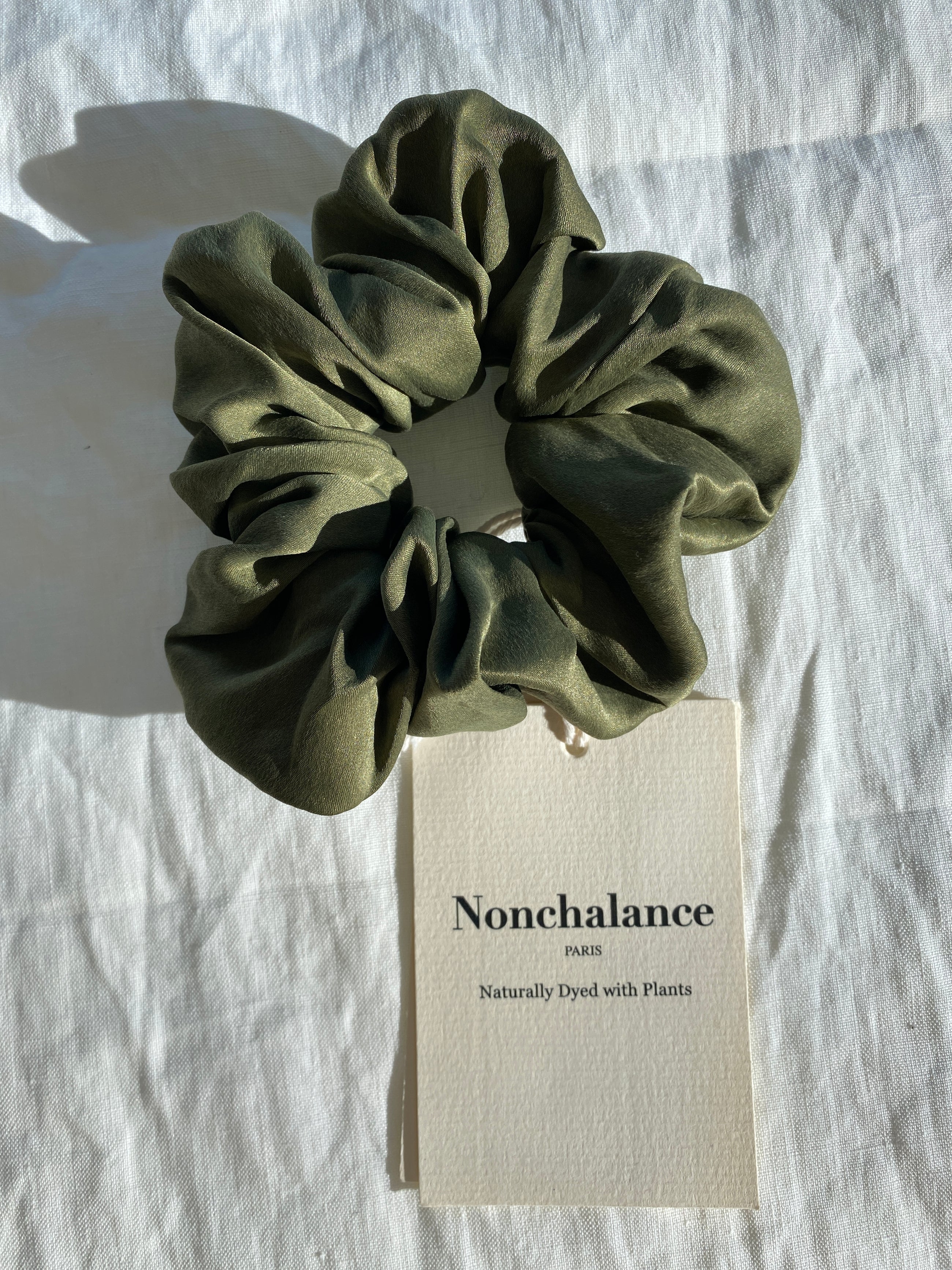 Chouchou en soie pure Olive