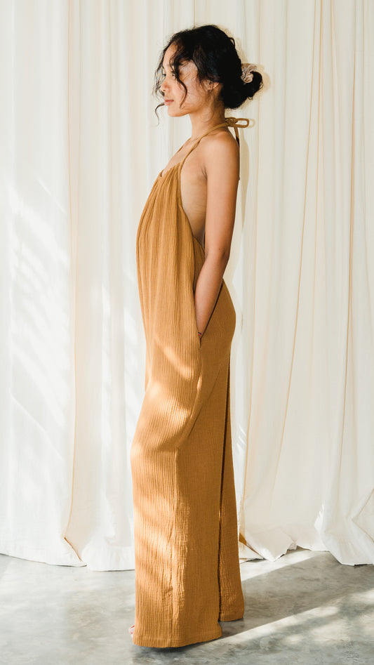 Jumpsuit in Linen Gauze Mustard