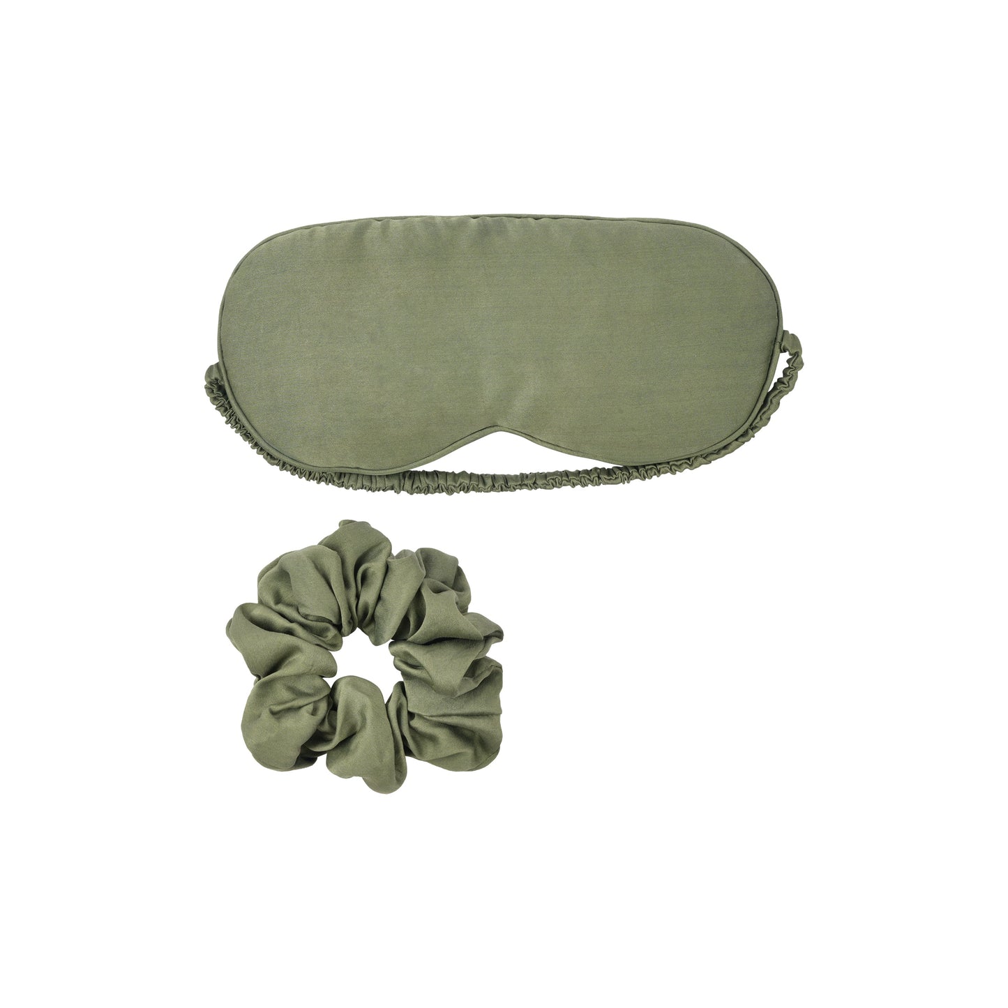 Plant-dyed mulberry silk sleep mask and scrunchie in Bark color, handmade in Bali