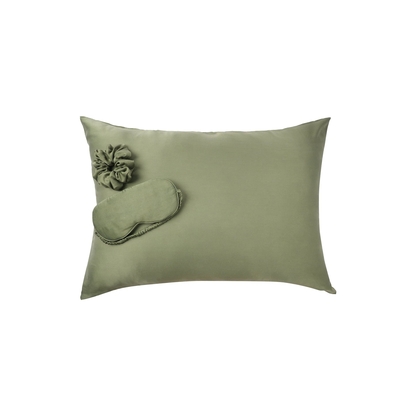 Plant-dyed mulberry silk pillowcase, face mask and scrunchie in Bark color, handmade in Bali
