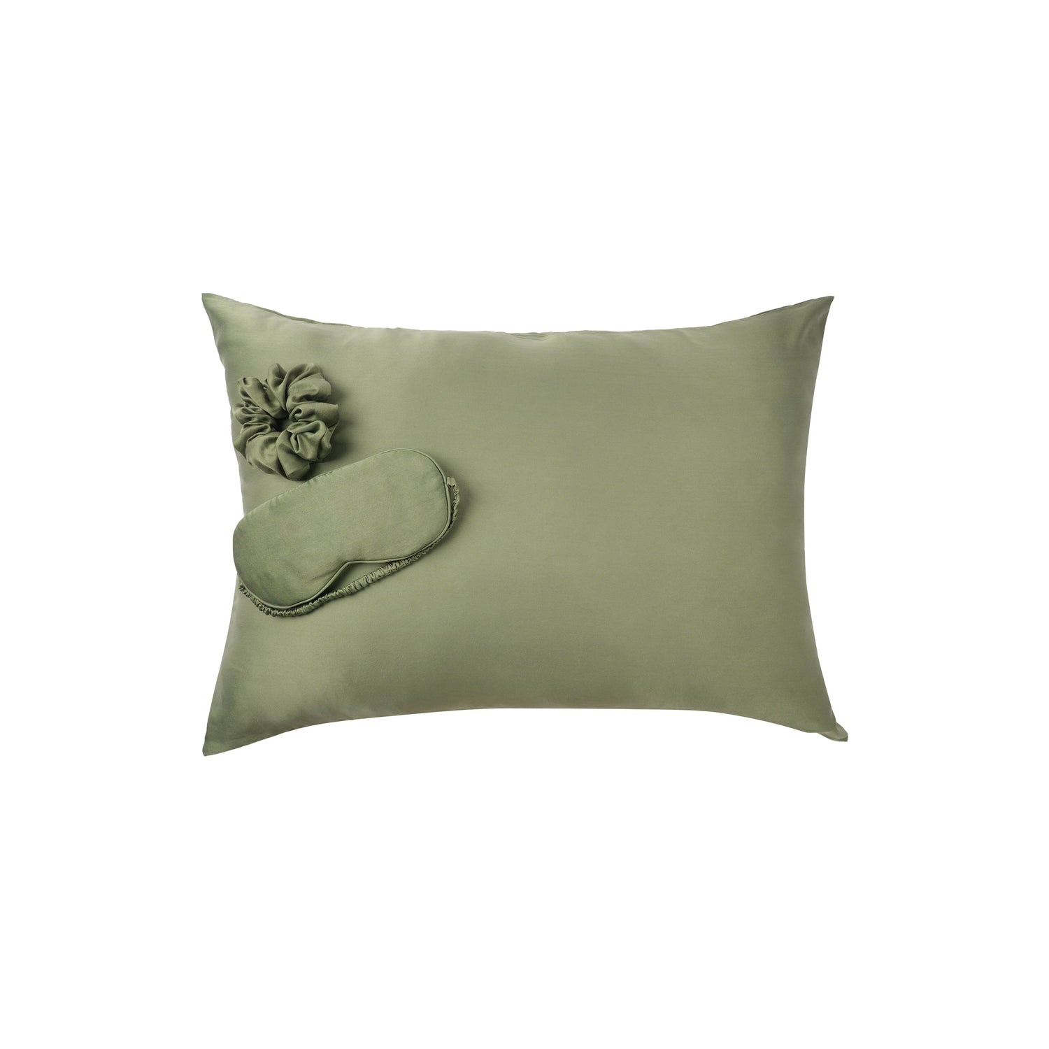 Plant-dyed mulberry silk pillowcase, face mask and scrunchie in Bark color, handmade in Bali