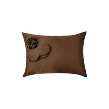 Plant-dyed mulberry silk pillowcase, face mask and scrunchie in Chaga color, handmade in Bali