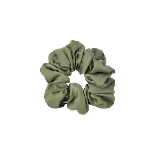 Plant-dyed mulberry silk scrunchie in Bark color, gentle on hair