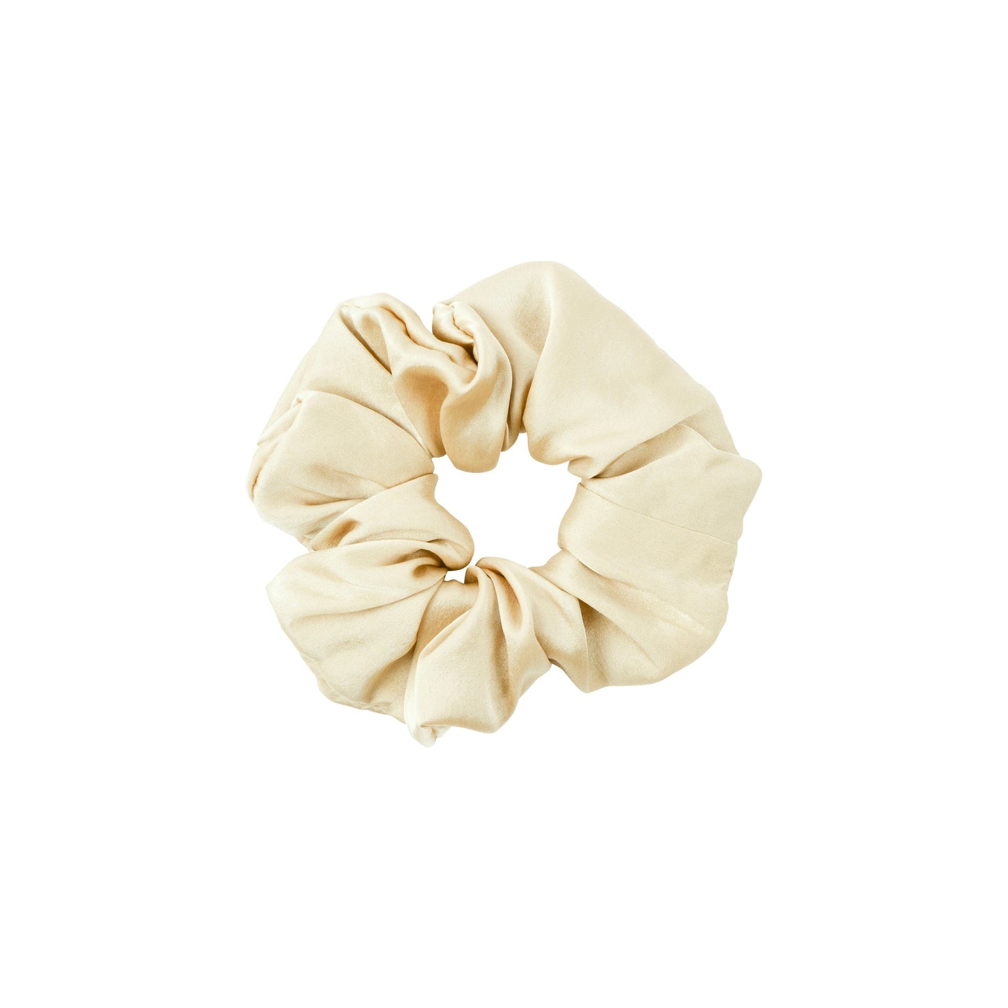 Plant-dyed mulberry silk scrunchie in Vanilla color, gentle on hair